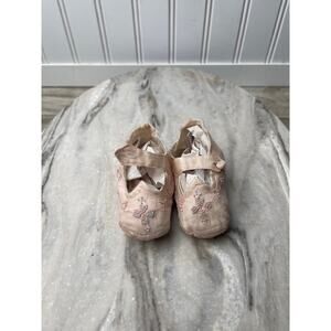 Vtg 1940s Pink Silk Baby Shoes Embroidered Cross Christening Mary Janes
